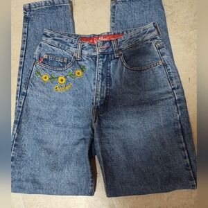 Vintage Outlaw High Waist Embroidered Sunflower Jeans Stonewash Sz 5 80/90's